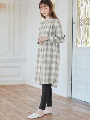 マタニティ パジャマ・ルームウェア|綿100%フランネルシャツワンピース＆産後も使えるレギンスパンツセット【出産後も長く使える】|グレー