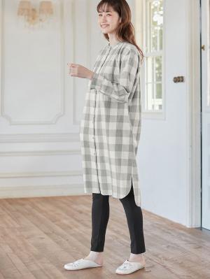 マタニティ パジャマ・ルームウェア|綿100%フランネルシャツワンピース＆産後も使えるレギンスパンツセット【出産後も長く使える】|グレー