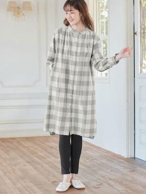 マタニティ パジャマ・ルームウェア|綿100%フランネルシャツワンピース＆産後も使えるレギンスパンツセット【出産後も長く使える】