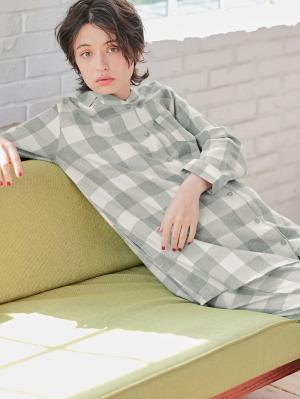 マタニティ パジャマ・ルームウェア|綿100%フランネルシャツパジャマセット【出産後も長く使える】|グレー