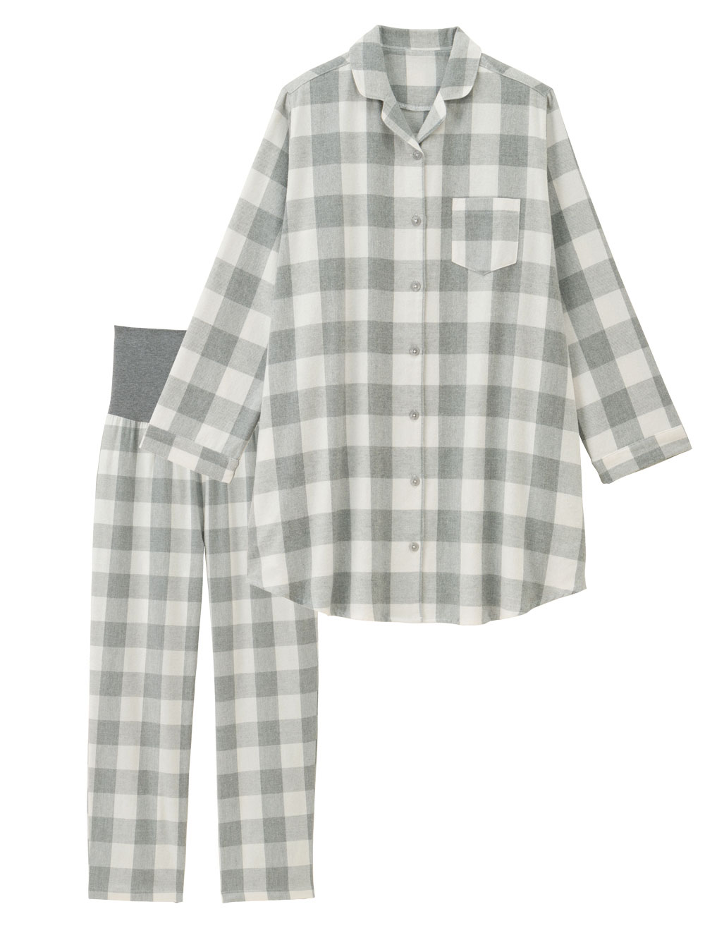 マタニティ パジャマ・ルームウェア|綿100%フランネルシャツパジャマセット【出産後も長く使える】|グレー