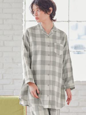 マタニティ パジャマ・ルームウェア|綿100%フランネルシャツパジャマセット【出産後も長く使える】|グレー