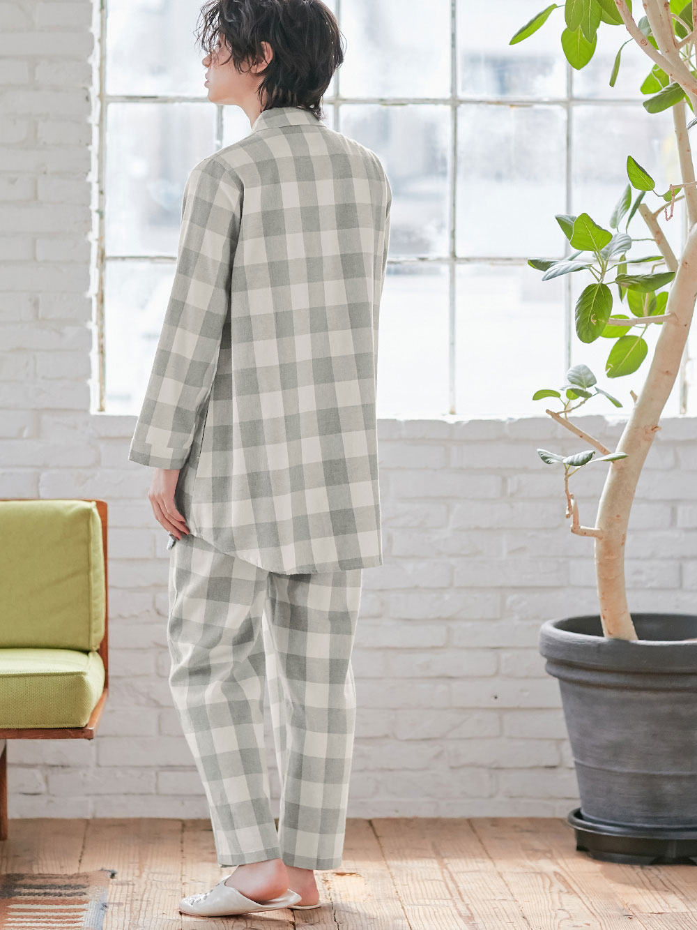 マタニティ パジャマ・ルームウェア|綿100%フランネルシャツパジャマセット【出産後も長く使える】|グレー
