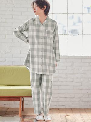 綿100%フランネルシャツパジャマセット【出産後も長く使える】10251