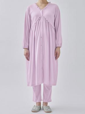 マタニティ パジャマ・ルームウェア|綿混やわらかスムース切替ギャザーパジャマ【出産後も長く使える】