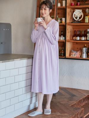 マタニティ パジャマ・ルームウェア|綿混やわらかスムース切替ギャザーパジャマ【出産後も長く使える】