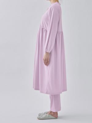 マタニティ パジャマ・ルームウェア|綿混やわらかスムース切替ギャザーパジャマ【出産後も長く使える】