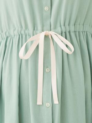 マタニティ パジャマ・ルームウェア|Ｗガーゼ長袖ウエストリボンネグリジェ　マタニティ・授乳パジャマ【出産後も長く使える】