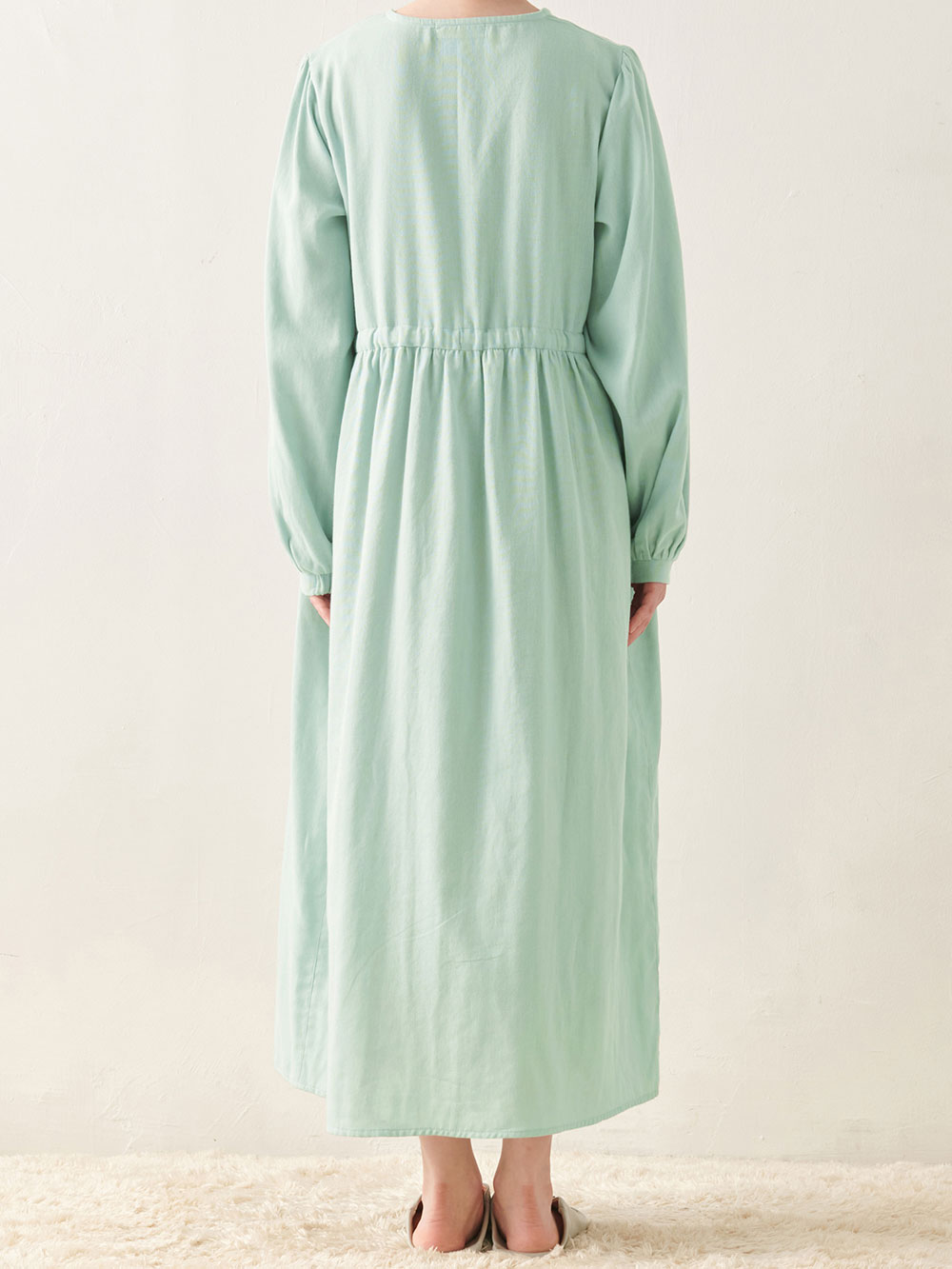 マタニティ パジャマ・ルームウェア|Ｗガーゼ長袖ウエストリボンネグリジェ　マタニティ・授乳パジャマ【出産後も長く使える】