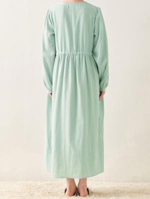 マタニティ パジャマ・ルームウェア|Ｗガーゼ長袖ウエストリボンネグリジェ　マタニティ・授乳パジャマ【出産後も長く使える】