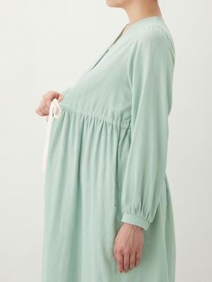 マタニティ パジャマ・ルームウェア|Ｗガーゼ長袖ウエストリボンネグリジェ　マタニティ・授乳パジャマ【出産後も長く使える】