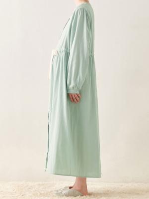 マタニティ パジャマ・ルームウェア|Ｗガーゼ長袖ウエストリボンネグリジェ　マタニティ・授乳パジャマ【出産後も長く使える】