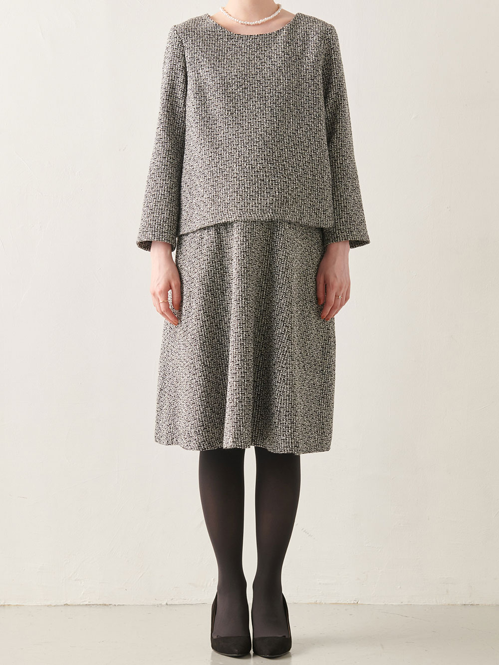 マタニティ ワンピース|ツイードトップス&フレアスカートセット　マタニティ・産後【出産後も長く使える】