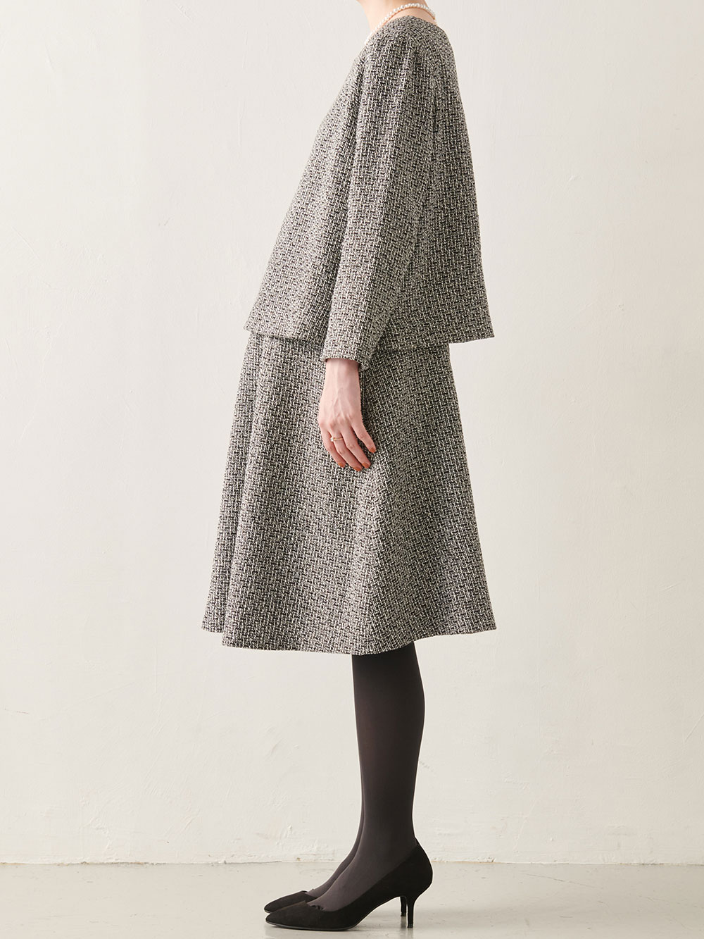 マタニティ ワンピース|ツイードトップス&フレアスカートセット　マタニティ・産後【出産後も長く使える】