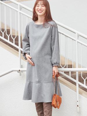 マタニティ ワンピース|裾切り替えツイードワンピース　マタニティ・産後【出産後も長く使える】|オフ×グレー