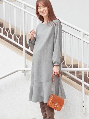 マタニティ ワンピース|裾切り替えツイードワンピース　マタニティ・産後【出産後も長く使える】|オフ×グレー