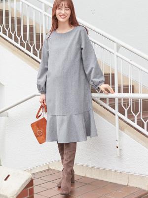 マタニティ ワンピース|裾切り替えツイードワンピース　マタニティ・産後【出産後も長く使える】|オフ×グレー