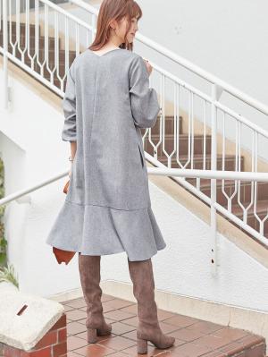 マタニティ ワンピース|裾切り替えツイードワンピース　マタニティ・産後【出産後も長く使える】|オフ×グレー