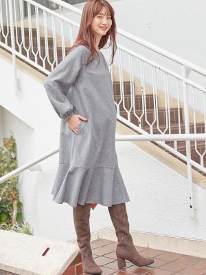 マタニティ ワンピース|裾切り替えツイードワンピース　マタニティ・産後【出産後も長く使える】|オフ×グレー