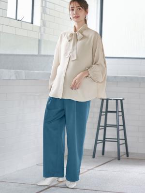 マタニティ パンツ|ウールライクワイドストレートパンツ　マタニティ・産後【出産後も長く使える】|ブルー