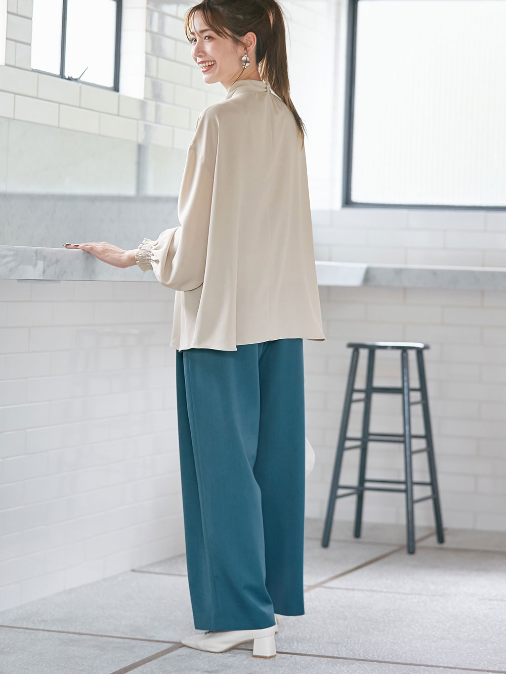 マタニティ パンツ|ウールライクワイドストレートパンツ　マタニティ・産後【出産後も長く使える】|ブルー