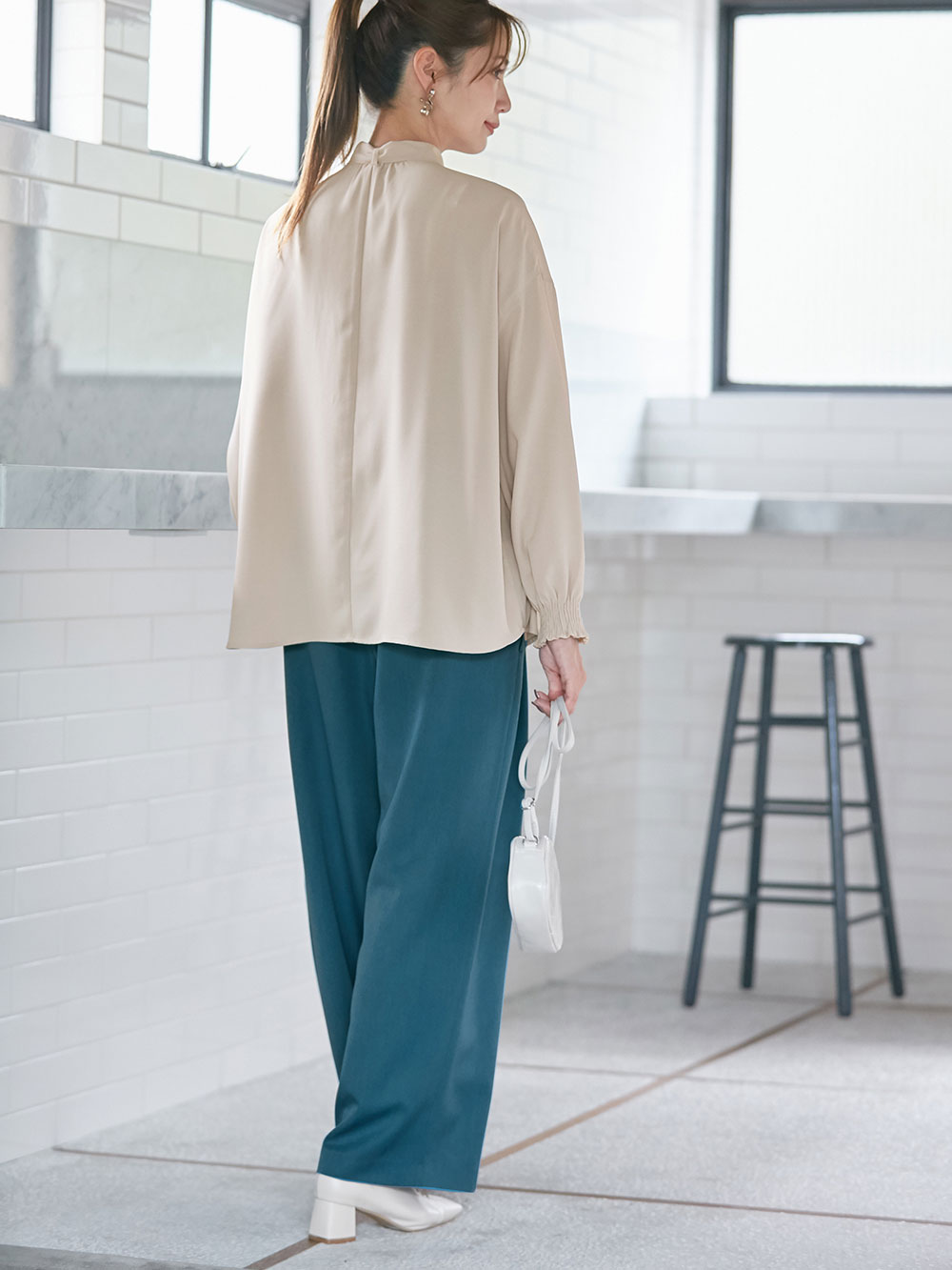 マタニティ パンツ|ウールライクワイドストレートパンツ　マタニティ・産後【出産後も長く使える】|ブルー