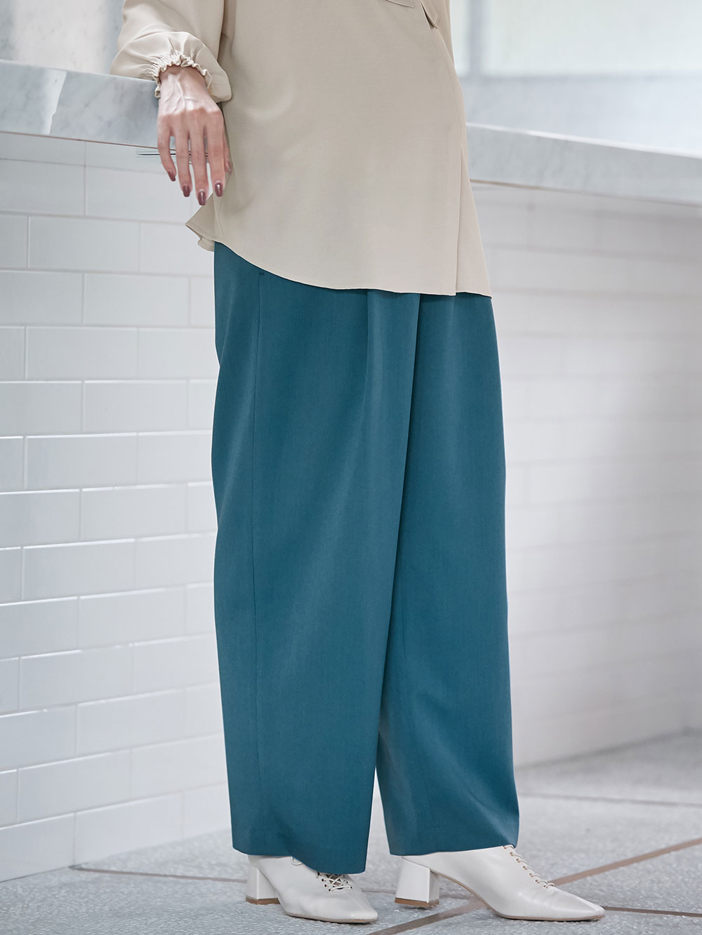 マタニティ パンツ|ウールライクワイドストレートパンツ　マタニティ・産後【出産後も長く使える】|ブルー