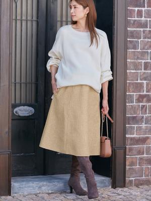 マタニティ スカート|カラーツイードフレアスカート【出産後も長く使える】|ベージュ