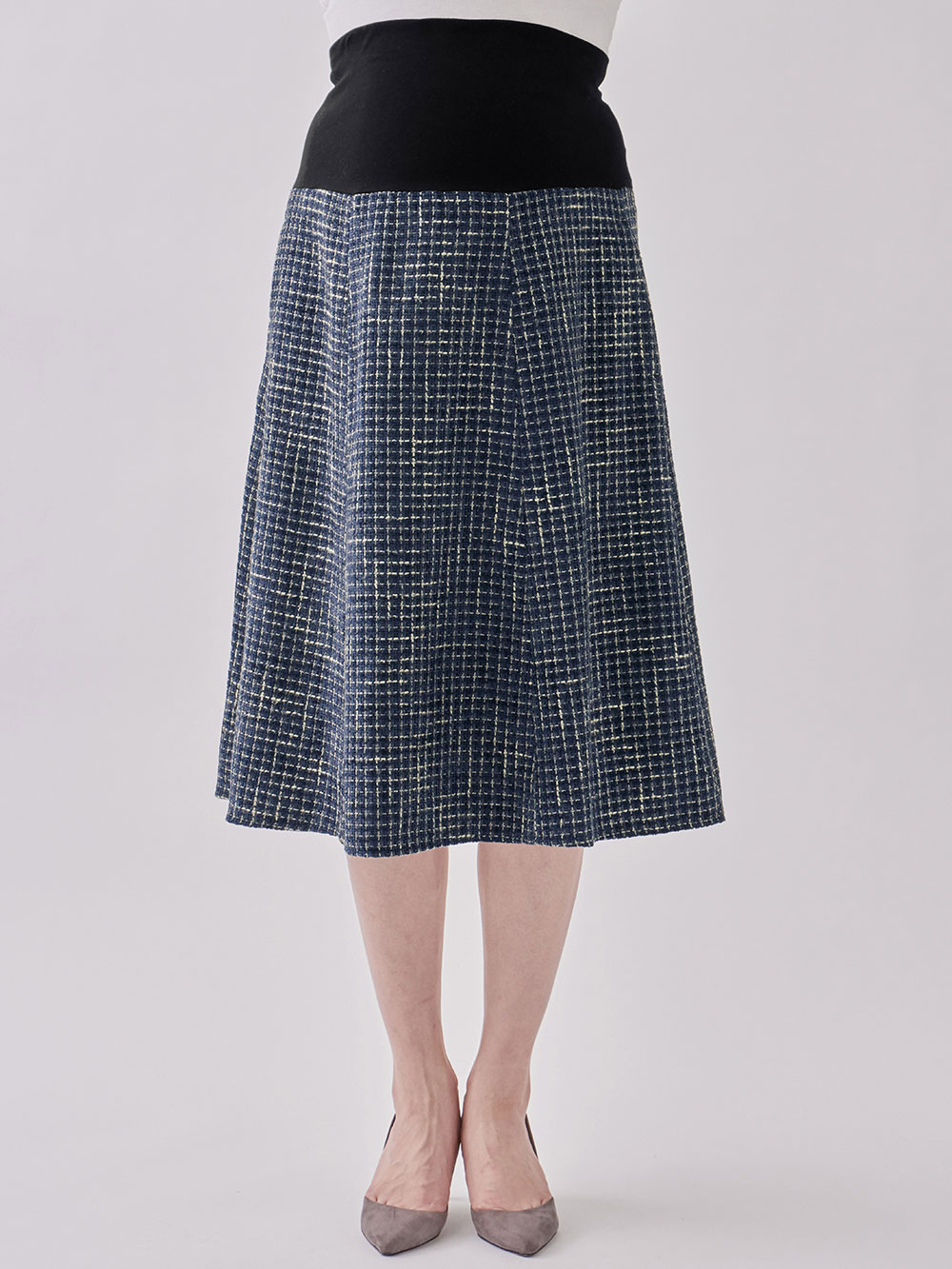 マタニティ スカート|カラーツイードフレアスカート【出産後も長く使える】