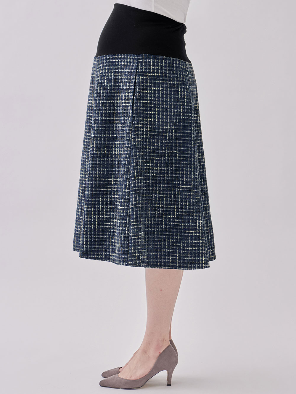 マタニティ スカート|カラーツイードフレアスカート【出産後も長く使える】