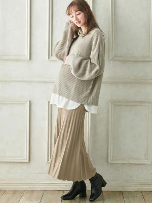 マタニティ スカート|ニットフレアスカート　マタニティ・産後【出産後も長く使える】|ベージュ