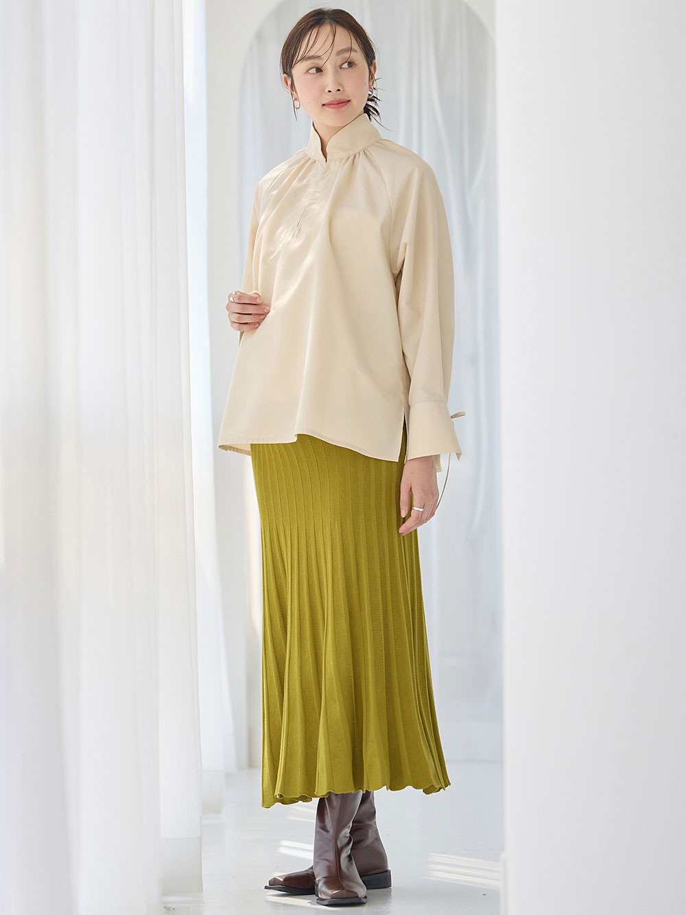 マタニティ スカート|ニットフレアスカート　マタニティ・産後【出産後も長く使える】|ペールマスタード