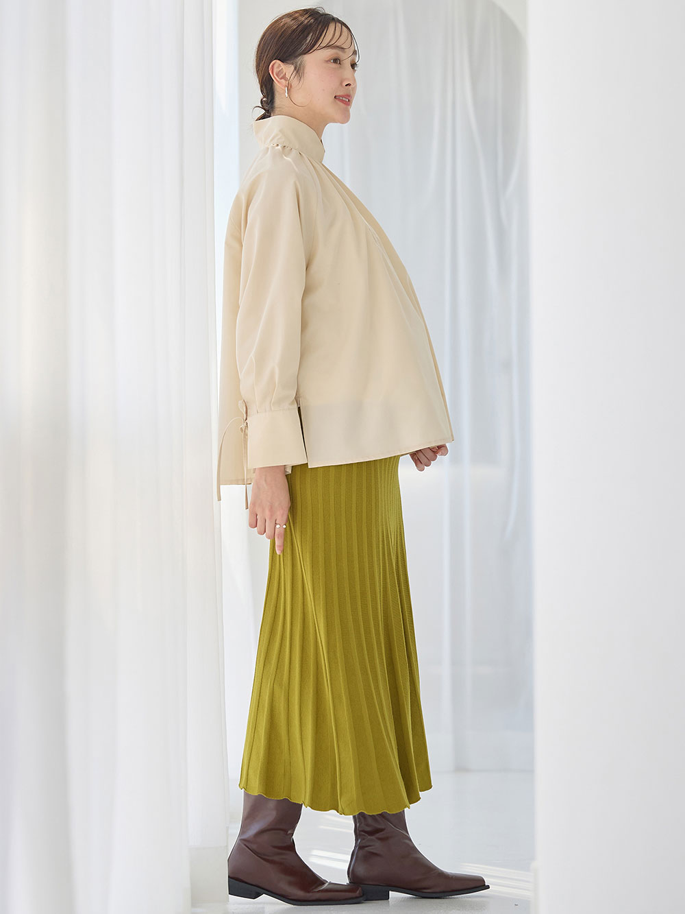 マタニティ スカート|ニットフレアスカート　マタニティ・産後【出産後も長く使える】|ペールマスタード