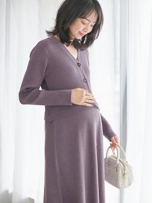 マタニティ ワンピース|レイヤード風ニットワンピース マタニティ・産後【出産後も長く使える】|パープル