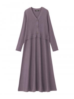 マタニティ ワンピース|レイヤード風ニットワンピース マタニティ・産後【出産後も長く使える】|パープル