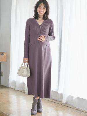 マタニティ ワンピース|レイヤード風ニットワンピース マタニティ・産後【出産後も長く使える】|パープル