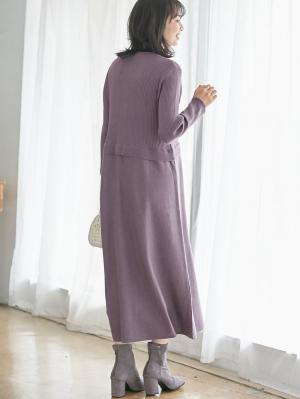 マタニティ ワンピース|レイヤード風ニットワンピース マタニティ・産後【出産後も長く使える】|パープル
