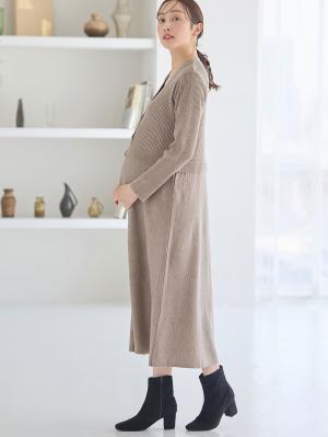 マタニティ ワンピース|レイヤード風ニットワンピース マタニティ・産後【出産後も長く使える】|ベージュ