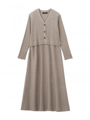 マタニティ ワンピース|レイヤード風ニットワンピース マタニティ・産後【出産後も長く使える】|ベージュ