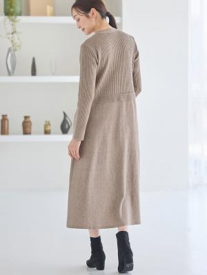 マタニティ ワンピース|レイヤード風ニットワンピース マタニティ・産後【出産後も長く使える】|ベージュ