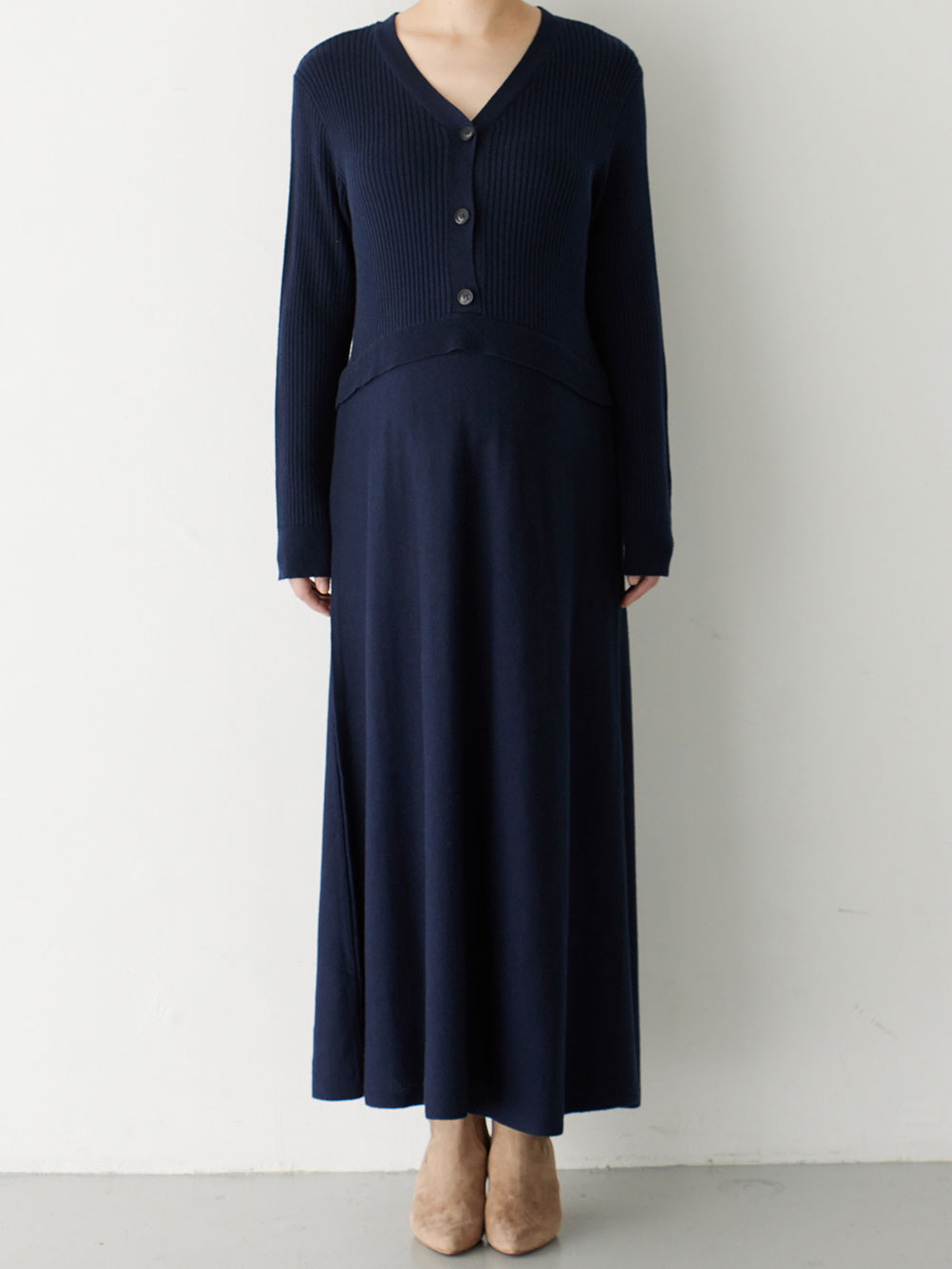 マタニティ ワンピース|レイヤード風ニットワンピース マタニティ・産後【出産後も長く使える】