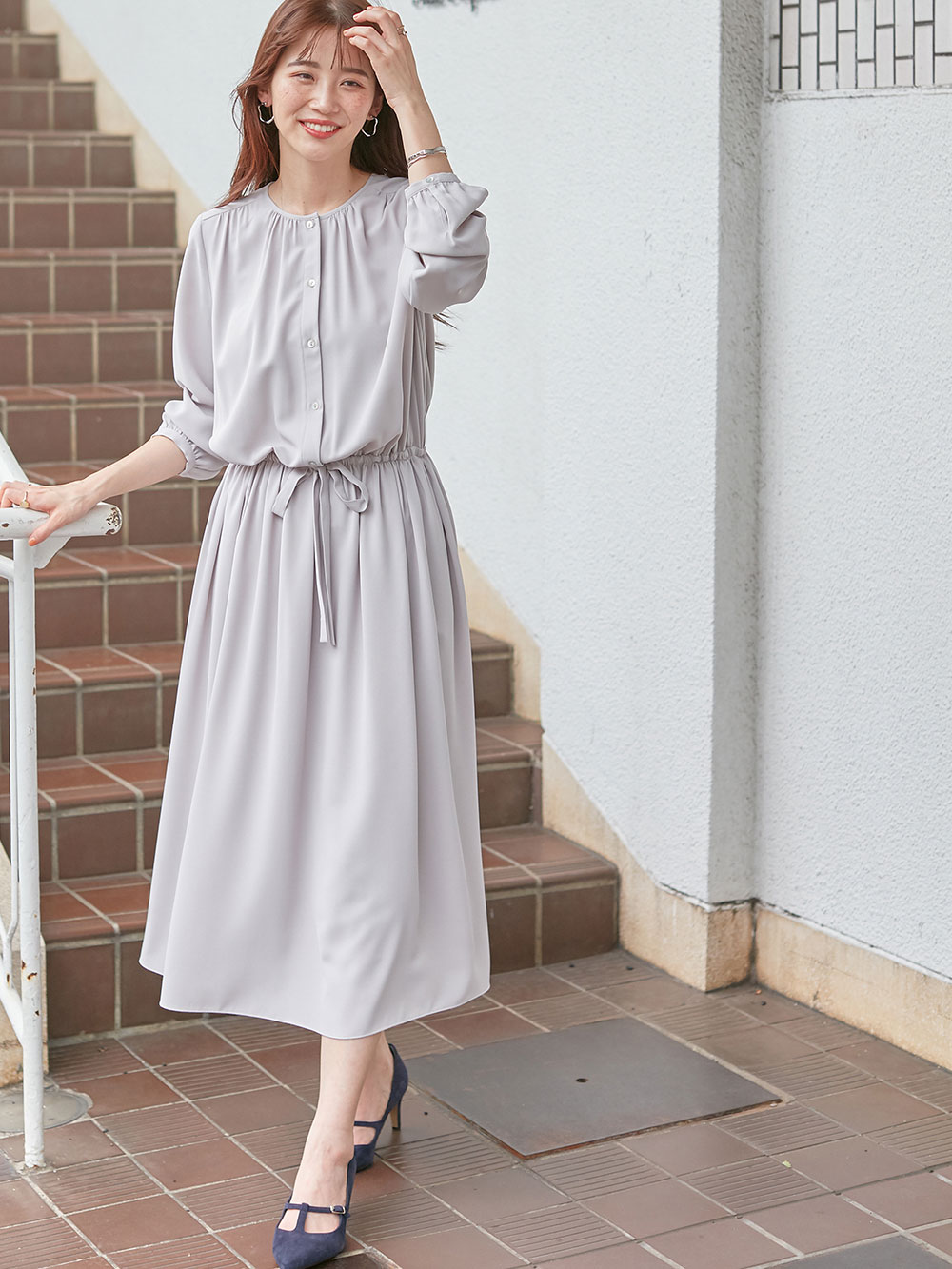 マタニティ ワンピース 出産後も長く使える ウエストドロストワンピース マタニティ 産後 マタニティウェア 授乳服通販 エンジェリーベ 公式