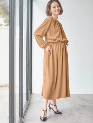 マタニティ ワンピース|ウエストドロストワンピース　マタニティ・産後【出産後も長く使える】|ベージュ