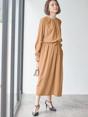 マタニティ ワンピース|ウエストドロストワンピース　マタニティ・産後【出産後も長く使える】|ベージュ