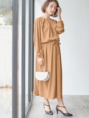 マタニティ ワンピース|ウエストドロストワンピース　マタニティ・産後【出産後も長く使える】|ベージュ