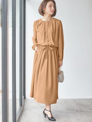 マタニティ ワンピース|ウエストドロストワンピース　マタニティ・産後【出産後も長く使える】|ベージュ