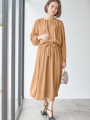 マタニティ ワンピース|ウエストドロストワンピース　マタニティ・産後【出産後も長く使える】|ベージュ