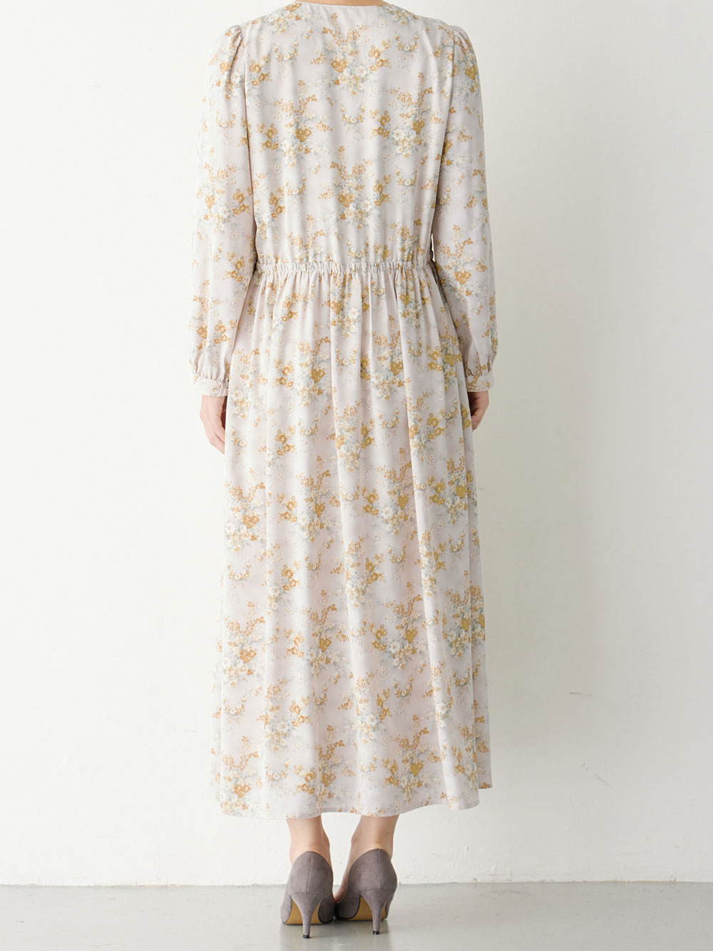 マタニティ ワンピース|ウエストドロストフラワープリントワンピース　マタニティ・産後【出産後も長く使える】