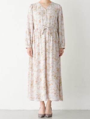 マタニティ ワンピース|ウエストドロストフラワープリントワンピース　マタニティ・産後【出産後も長く使える】