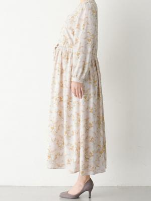 マタニティ ワンピース|ウエストドロストフラワープリントワンピース　マタニティ・産後【出産後も長く使える】